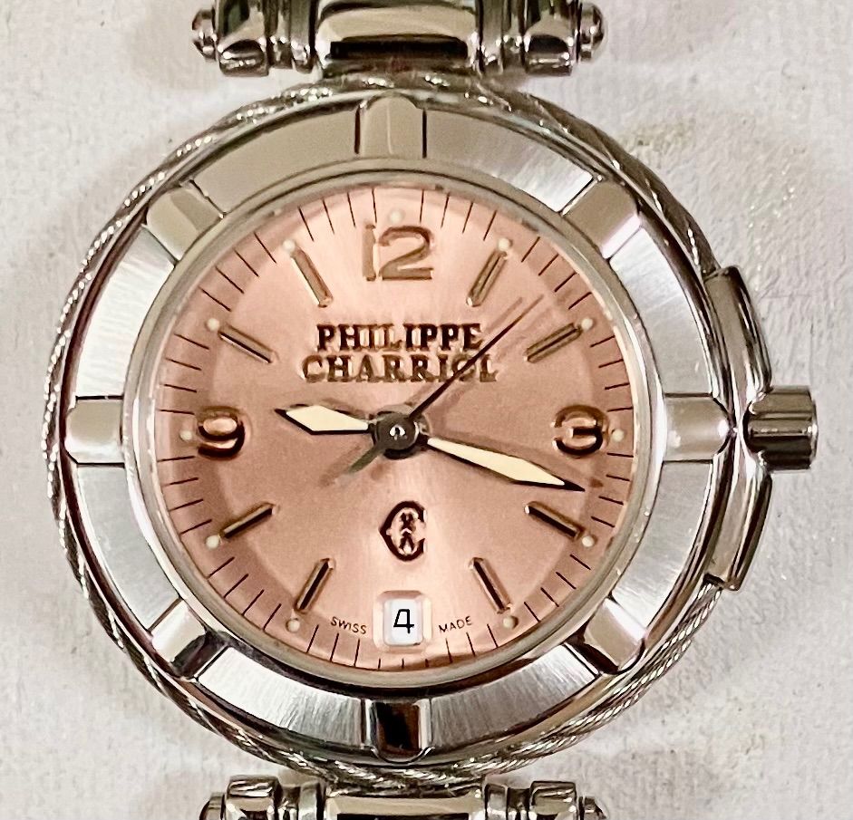 稼働品 PHILIPPE CHARRIOL フィリップシャリオール ケルティック 53.98.4332 ピンク文字盤 QZ レディース腕時計