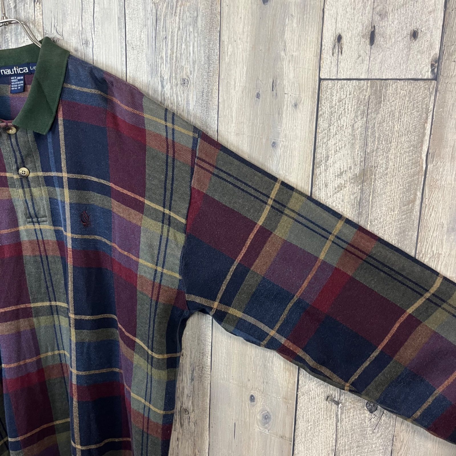 OLD NAUTICA 90s ノーティカ 長袖 チェック ポロシャツ メンズ L 