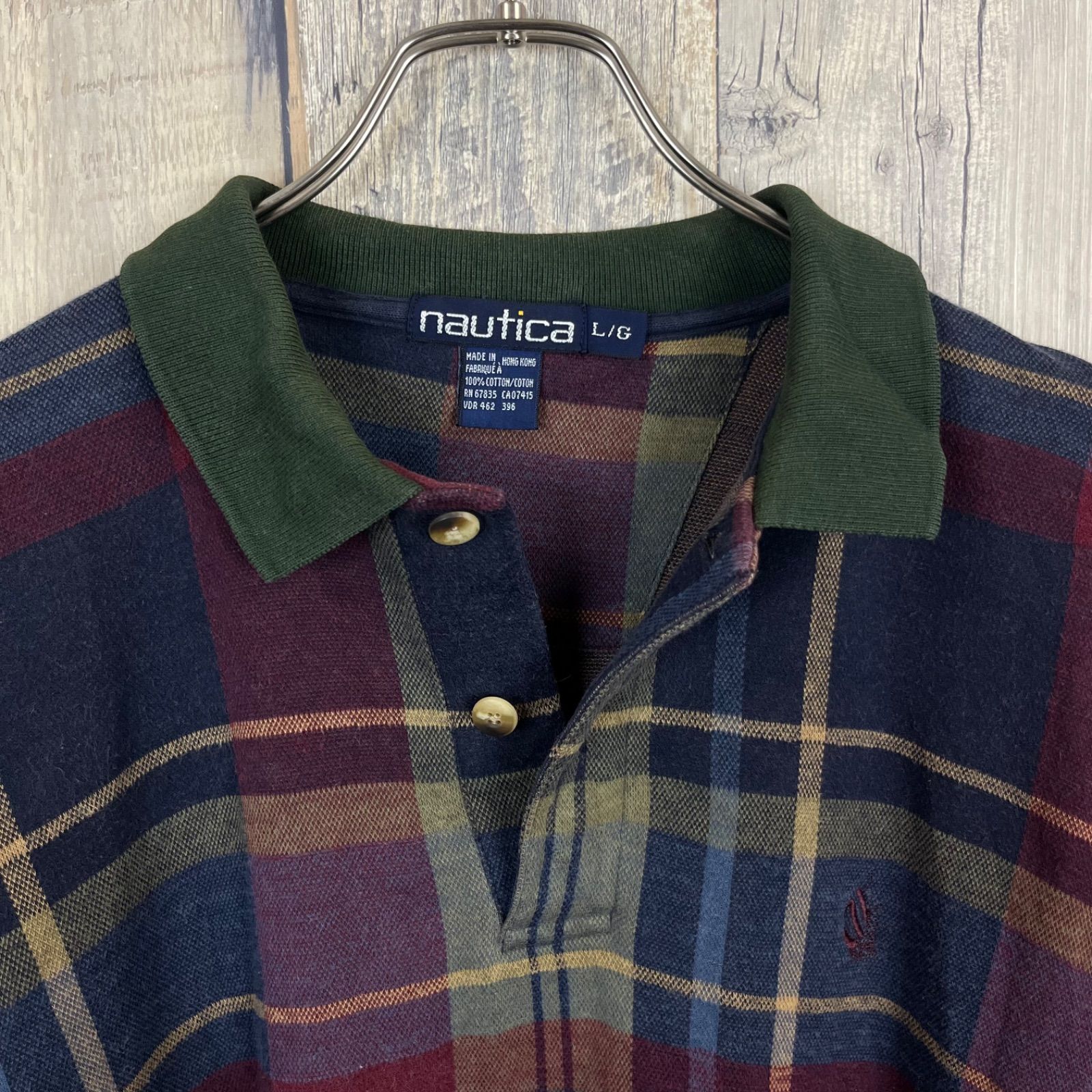 OLD NAUTICA 90s ノーティカ 長袖 チェック ポロシャツ メンズ L 