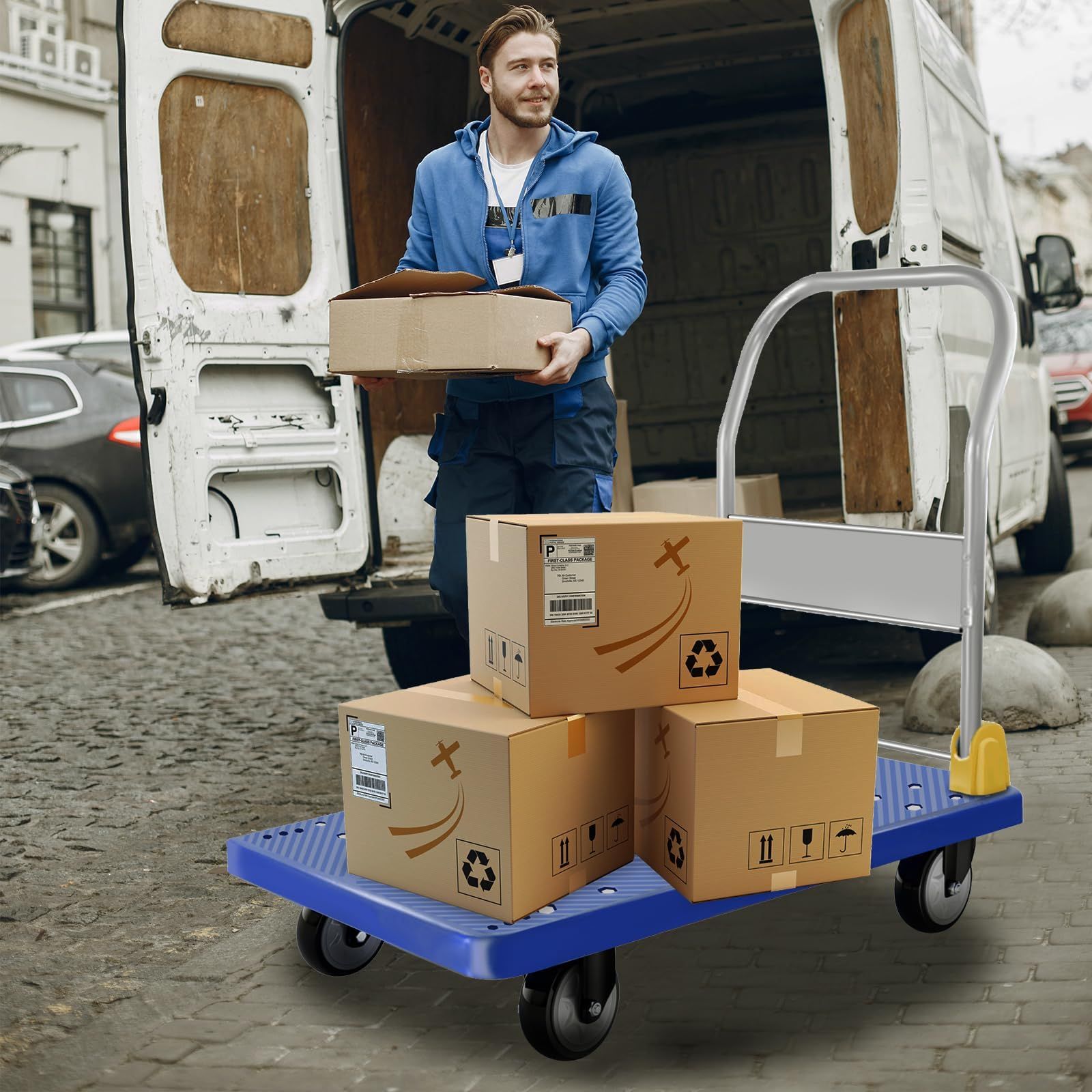 UYTON 台車 折りたたみ台車 耐荷重400kg サイズ 90x60cm 平台台 車 静音台 車 折りたたみ 業務用台 車 軽量 大型 屋内外で使用 倉庫 農業 輸送 ハンドリング ショッピング 防災用 運搬カート 家庭用 ブルー