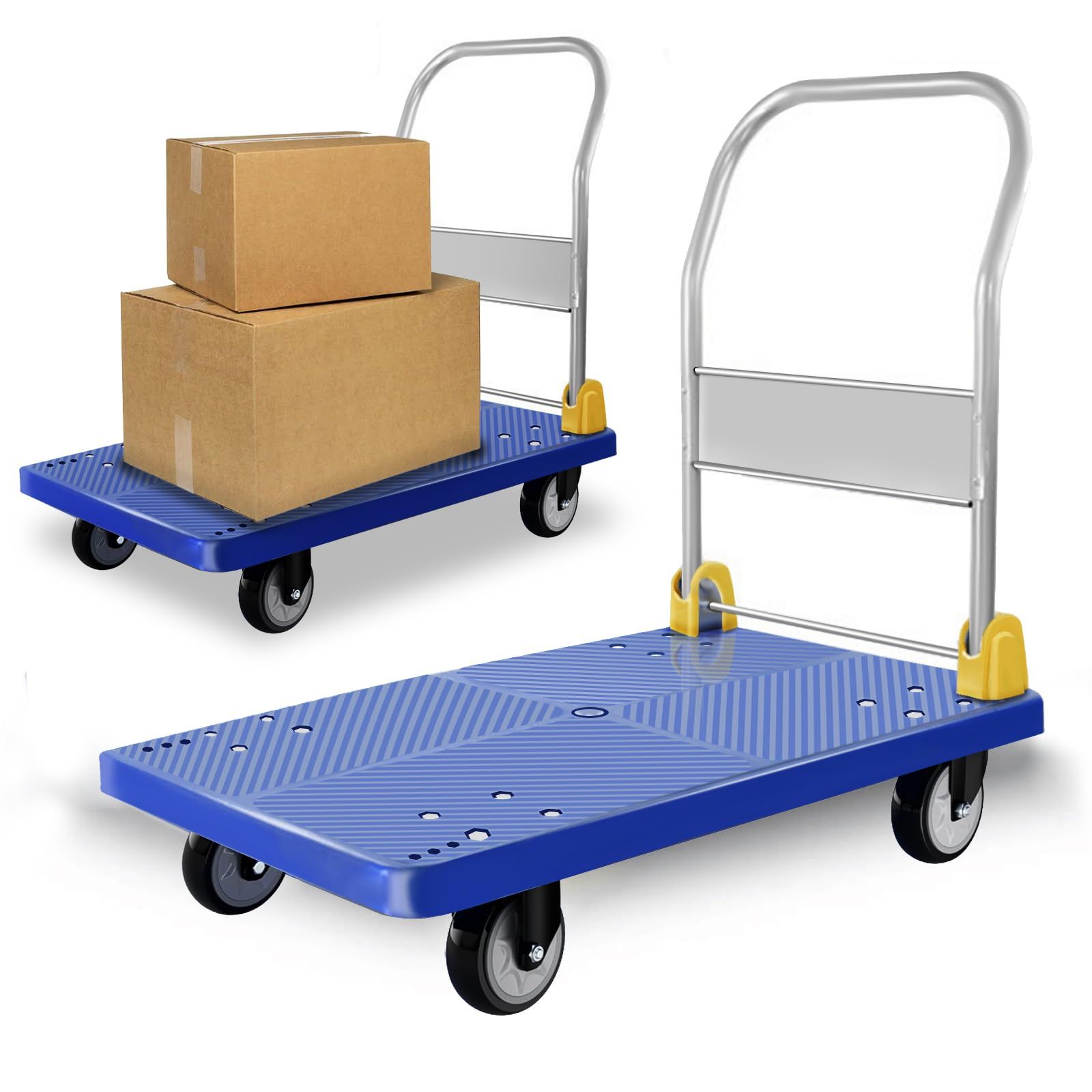 UYTON 台車 折りたたみ台車 耐荷重400kg サイズ 90x60cm 平台台 車 静音台 車 折りたたみ 業務用台 車 軽量 大型 屋内外で使用 倉庫 農業 輸送 ハンドリング ショッピング 防災用 運搬カート 家庭用 ブルー