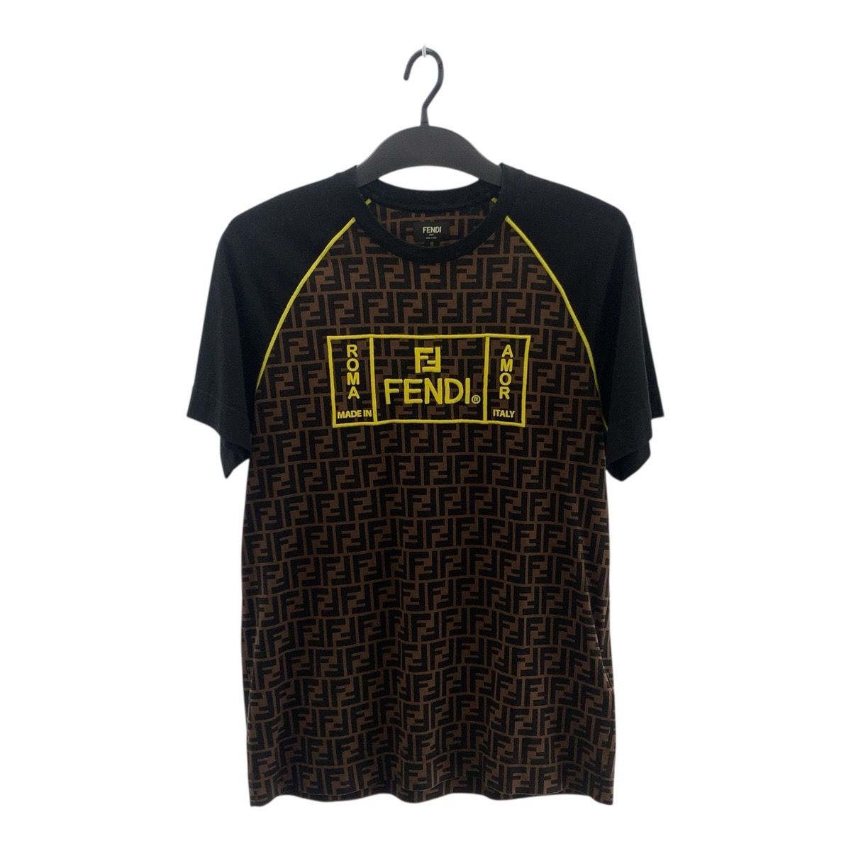 FENDI フェンディ ズッカ柄 ラグラン サイズS ブラウン イエロー コットン CA05904627 半袖Ｔシャツ メンズ 505525