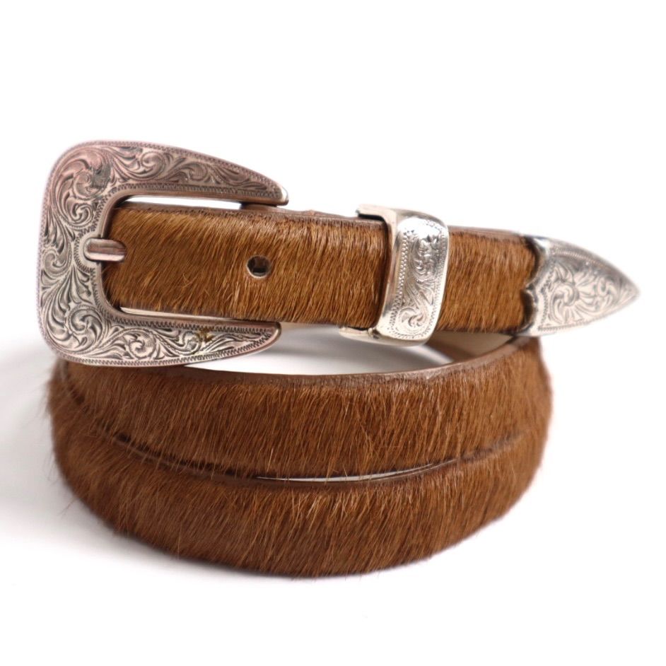 ハラコ レザー 本革 ナローベルト ウエスタンベルト