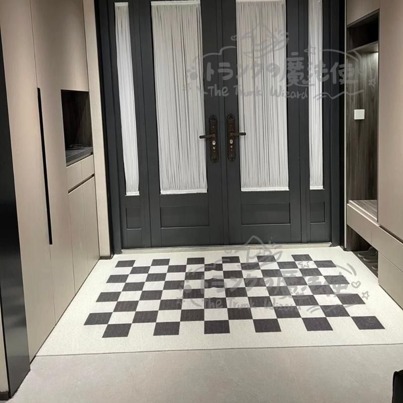 玄関マット ラグ 絨毯 ブロックチェック柄 フリーカット 滑り止め 洗える お手入れ簡単 おしゃれ シンプル モダン 泥落とし エントランス CCDT1031p114