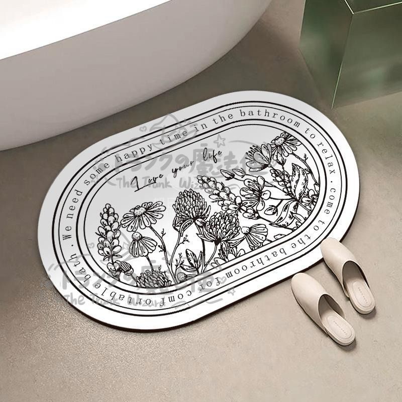 玄関マット ドアマット 手書き風 植物 花 フラワー アメリカンレトロ フロアマット バスマット 楕円形 お手入れ簡単 滑り止め 吸水 速乾 CCDT1031p091
