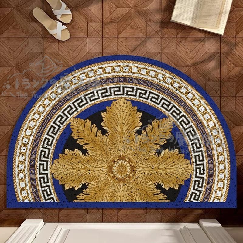 玄関マット 屋外 室内用 ドアマット バロック調 半円形 高級感滑り止め 洗える お手入れ簡単 おしゃれ 泥落とし フリーカット 花 植物 CCDT1031p107