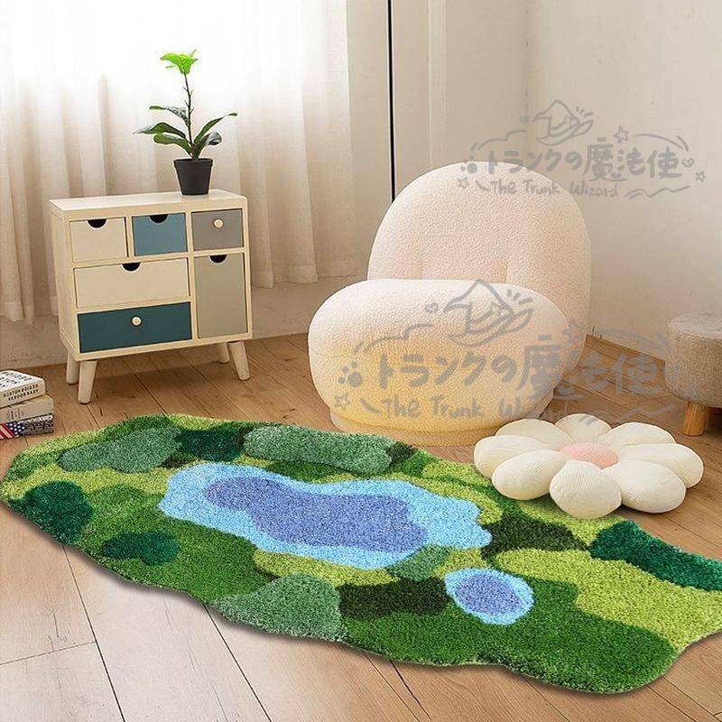 苔 花 ラグ 絨毯 カーペット 洗濯機で洗える 100×180 滑り止め ピンク ブルー リビング ダイニング 玄関マット 寝室 ベッドサイド CCDT1031p037