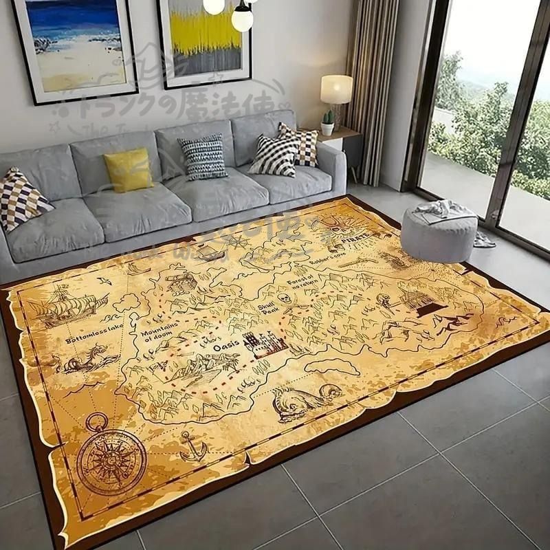 カーペット ラグ 絨毯 じゅうたん マット 海賊 宝の地図 ヴィンテージ調 レトロ調 派手 子供部屋 ユニーク おしゃれ かわいい 滑り止め付き CCDT1031p026