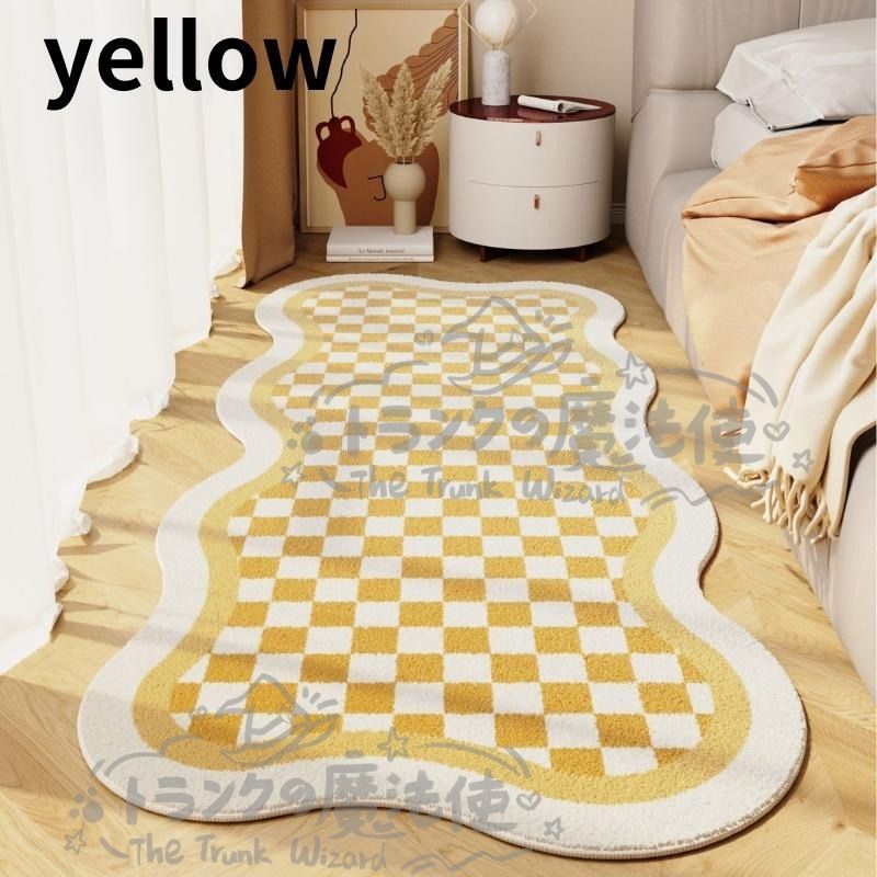 ラグマット カシミヤ調 ブロックチェック 洗える 滑り止め イエロー ピンク オレンジ カーペット おしゃれ インテリア リビング 寝室 CCDT1031p095