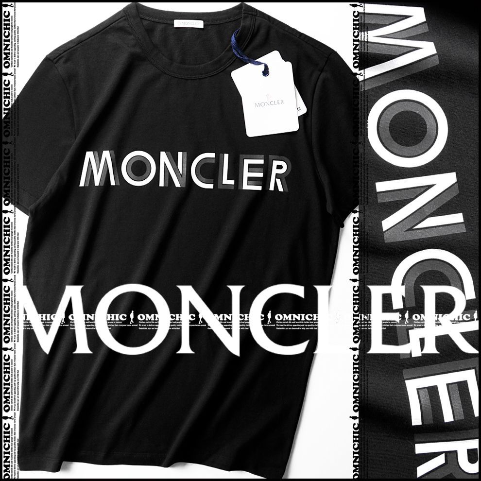 合わせやすい ビックロゴ MONCLER モンクレール 絶妙な配色が目を引く清潔感溢れる クルーネック Tシャツ S M L 半袖 ブラック グリーン 黒 緑
