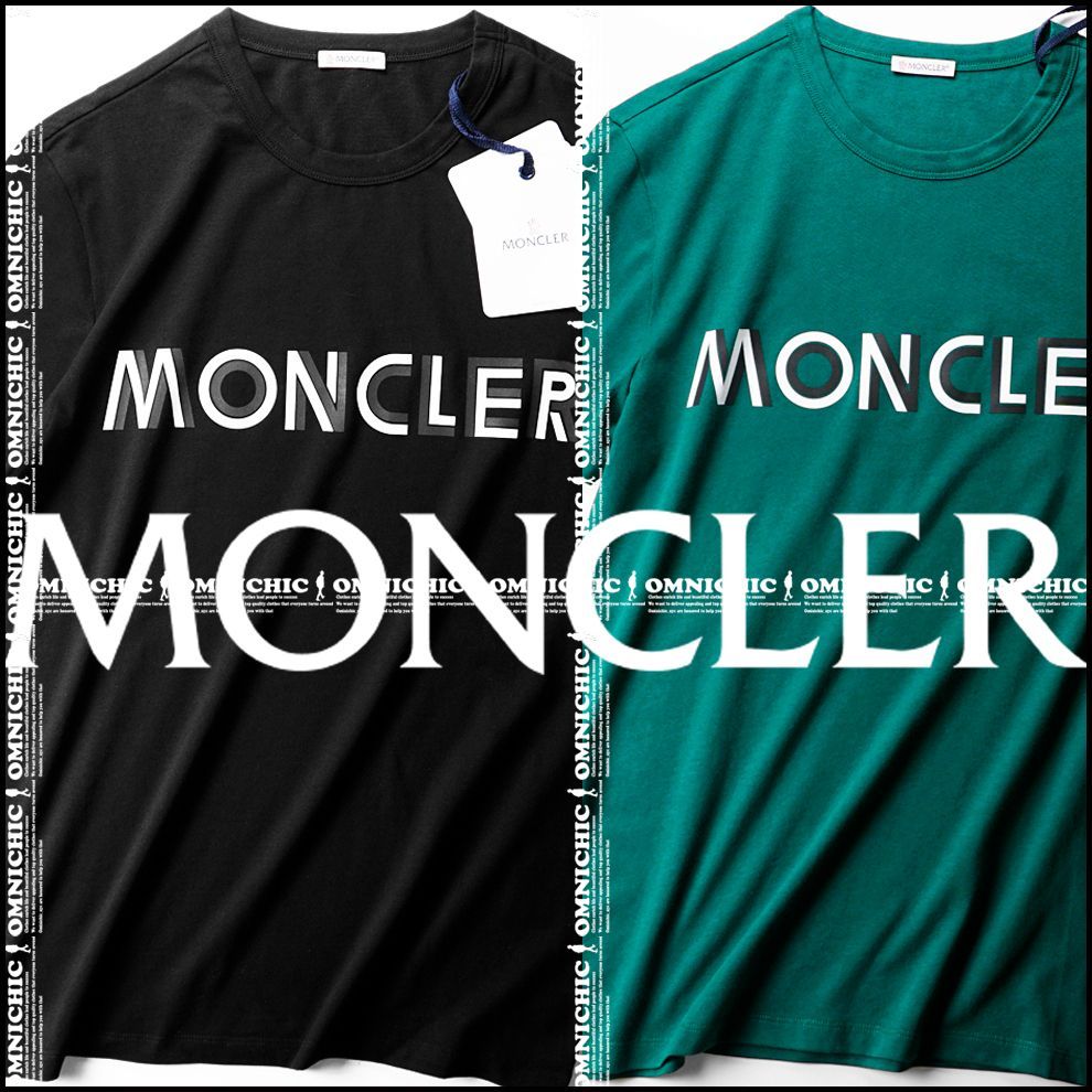 合わせやすい ビックロゴ MONCLER モンクレール 絶妙な配色が目を引く清潔感溢れる クルーネック Tシャツ S M L 半袖 ブラック グリーン 黒 緑