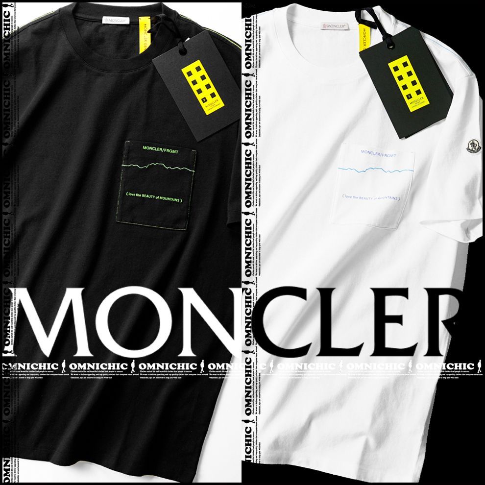安心の MONCLER GENIUS FRGMT FRAGMENT 藤原ヒロシ モンクレール ジーニアス フラグメント ワッペン ロゴ ビック プリント 刺繍 ポケット Tシャツ M 白 黒
