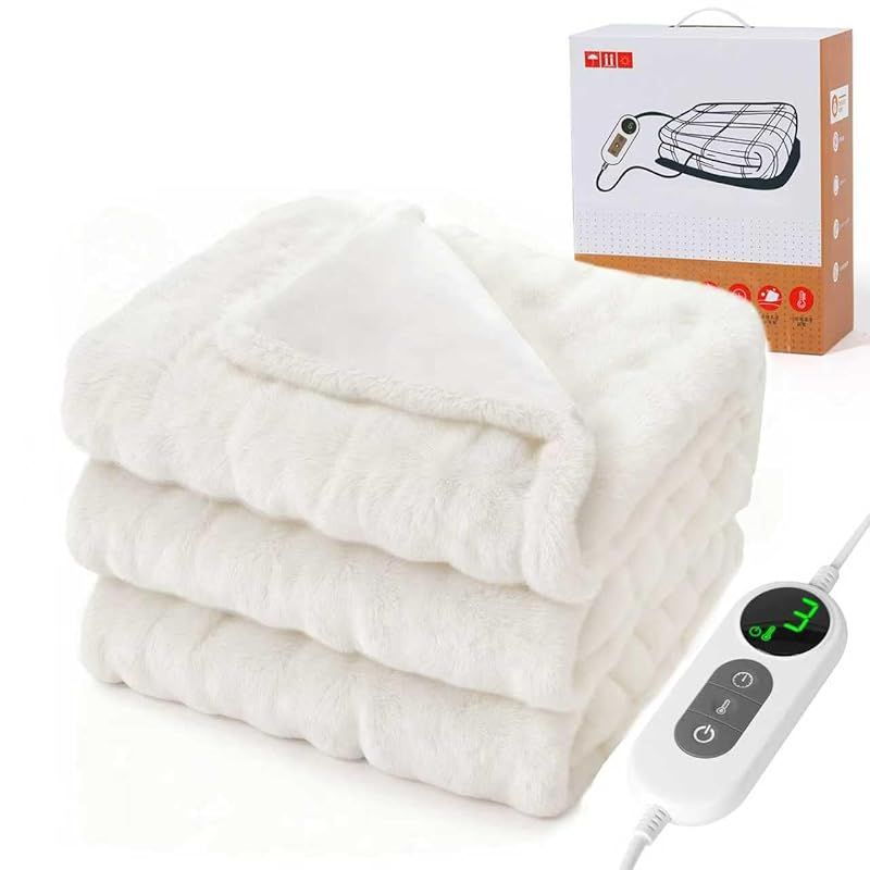 CHONGYA 電気毛布 表面兎毛調 裏面フランネル シルクタッチ 190×130cm 大判 掛け敷き兼用 ひざ掛け シリコンボタン付きコントローラー 10段階温度調整 12段階タイマー設定機能 自動オフ 洗える 電気ブランケット ダニ退治