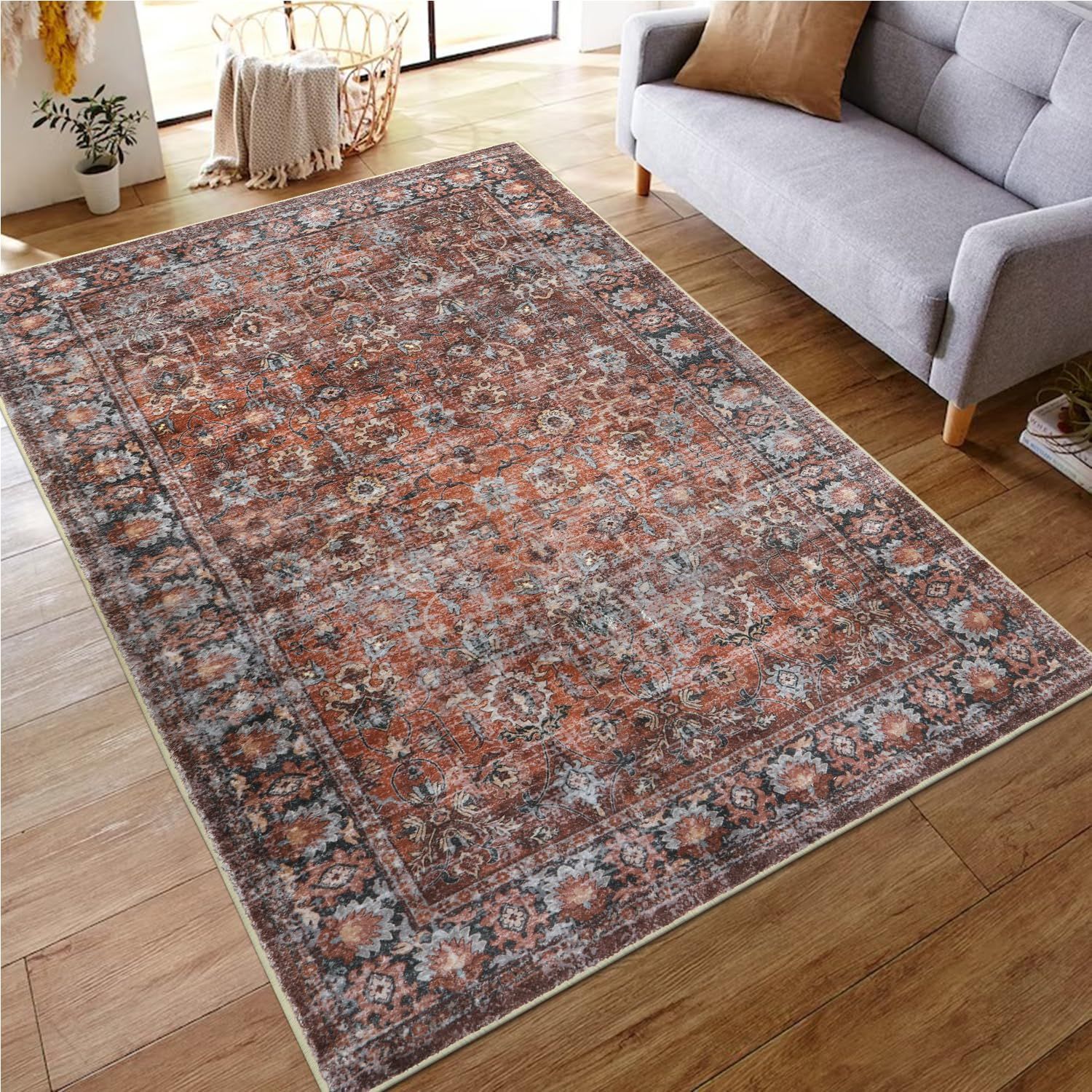 HAOCOO ラグ カーペット 洗える 140×200cm オールシーズン適用 絨毯 ペルシャ風 ラグマット 1.5畳 ふわふわ おしゃれ 滑り止め 低反発 防ダニ 防臭 軽量 防音マット 室内用 デスクマット ダイニングマット アンティーク 花柄
