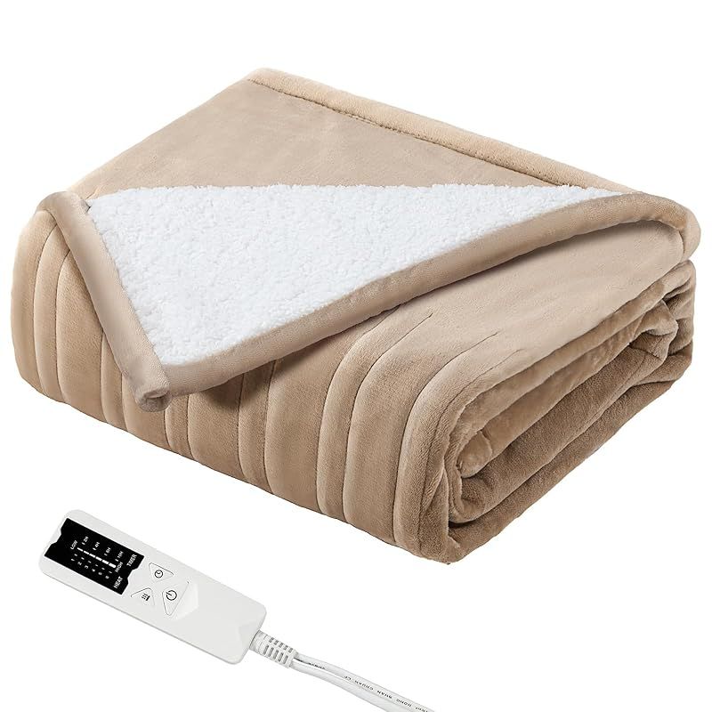 【新品】 電気毛布 フランネル ベージュ 掛け敷き ひざ掛け 188cm*130cm 6段階温度調節 4段タイマー設定 PSE認証済み 毛玉なし ふわふわ 暖房器具 厚手 洗濯機洗える ダニ退治 省エネ 防臭 抗菌 省エネ 二人用可能 0