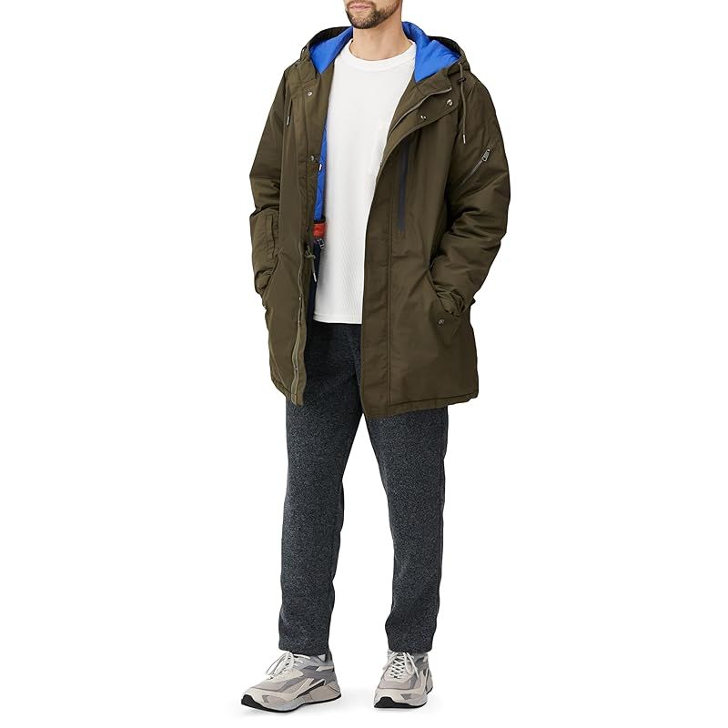 Essentials Outer 16箇所の収納ポケット付き パーカーコート 撥水 パファー メンズ オリーブ L Regular