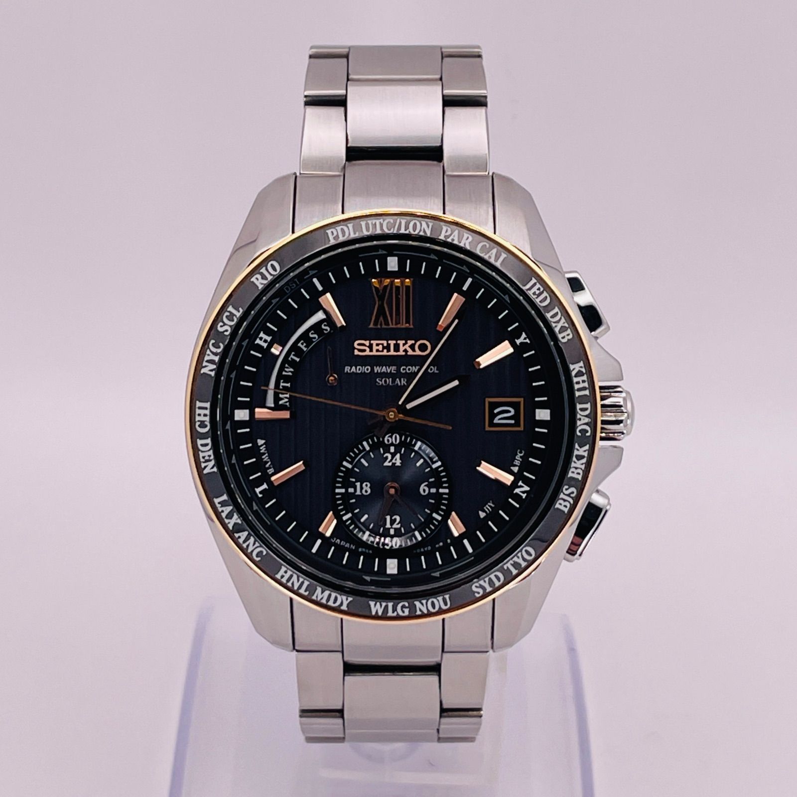 T 705 正常稼動 SEIKO セイコー 電波ソーラー BRIGHTZ ブライツ ワールドタイム モデル SAGA 148 8 B 54 0 AW 時計 メンズ ユニセックス