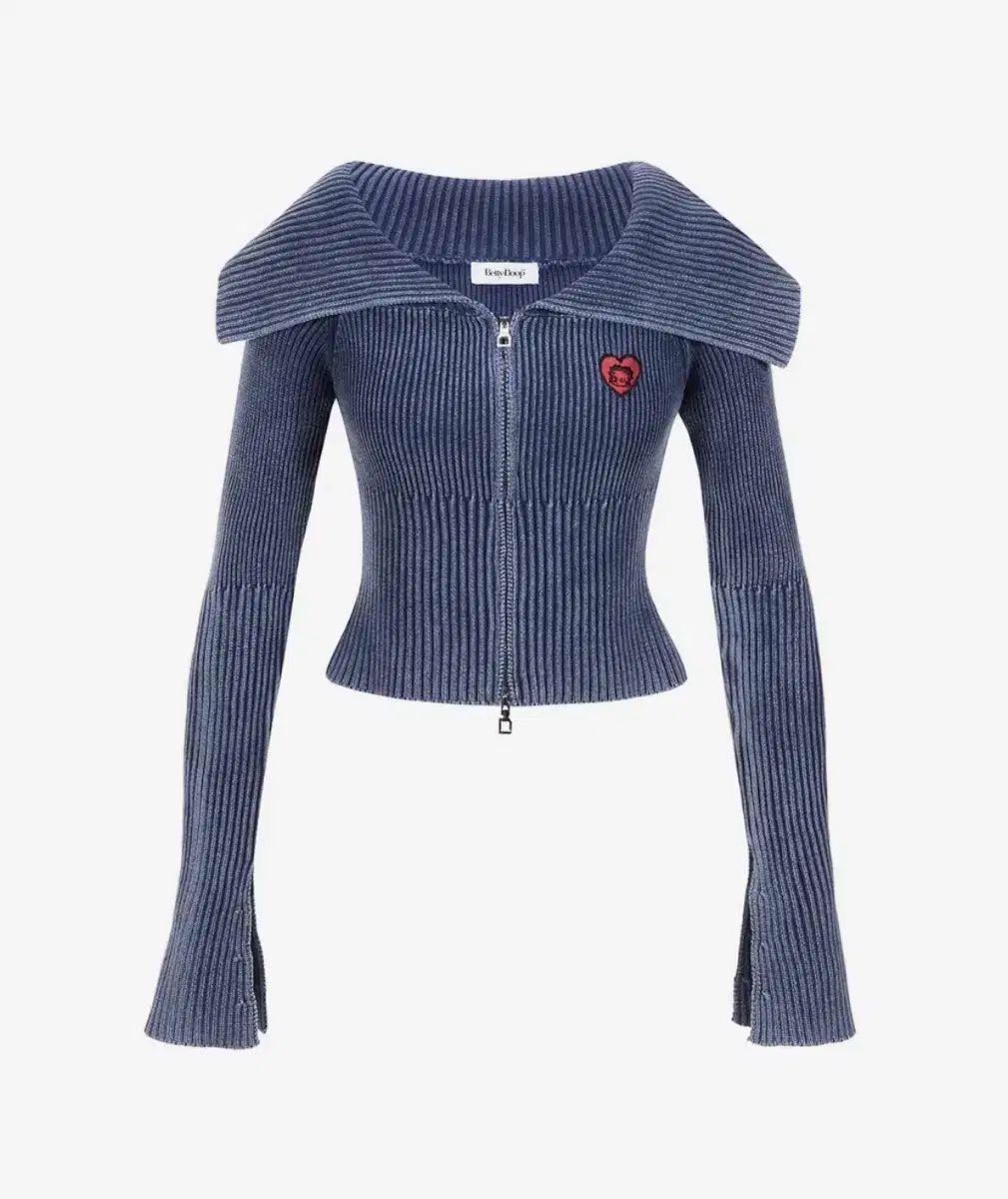 ベティブープ ヴィンテージ ウォッシュ ツーウェイ クロップド ニット ジップアップ ブルー