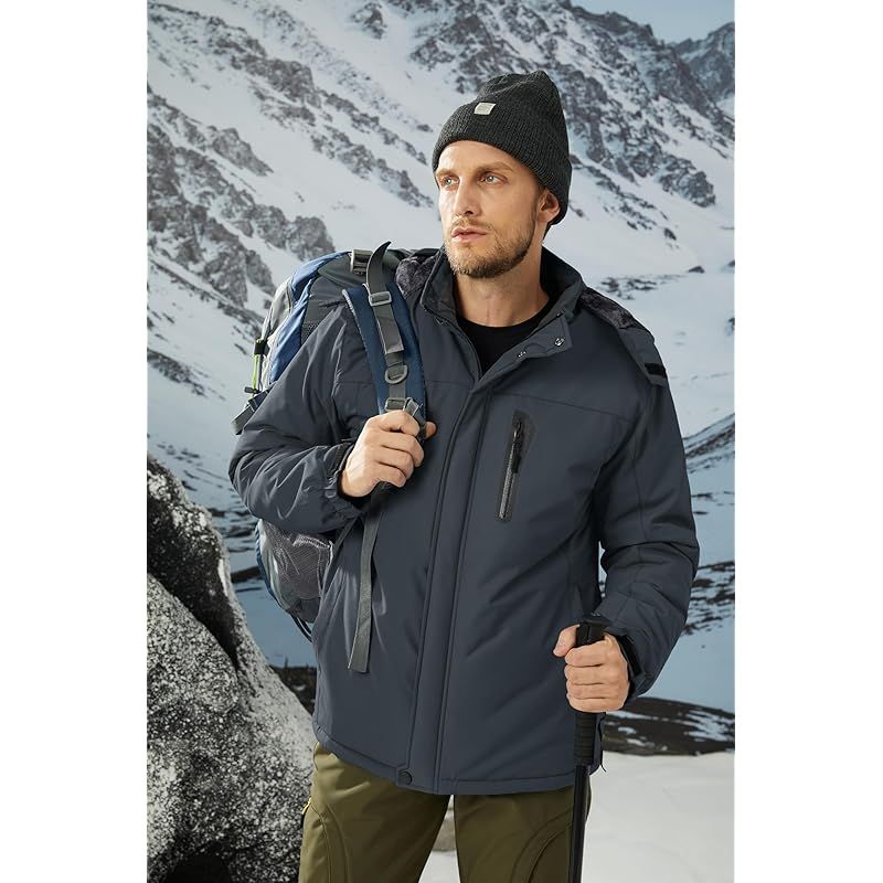 TACVASEN スキージャケット メンズ 大きいサイズ ポケット付き 暖かい アウター マウンテンパーカー 撥水 防風 秋冬 かっこいい ブルゾン キャンプ ダックグレー 2XL KANDAIZUMI_COM