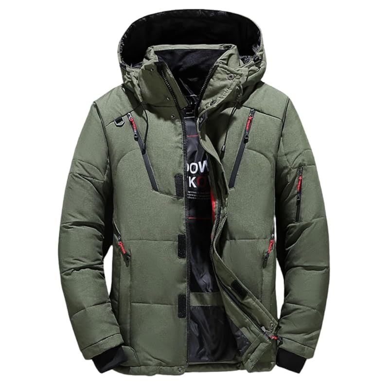 foveitaa ダウンジャケット メンズ 冬服 ウィンターダウンジャケット 秋冬アウター コート アウトドア フード付き ハイネック 防寒 暖かい アヒル 羽毛 アウター 分厚い ジャケット オシャレ トレンチコートgreen-4XL