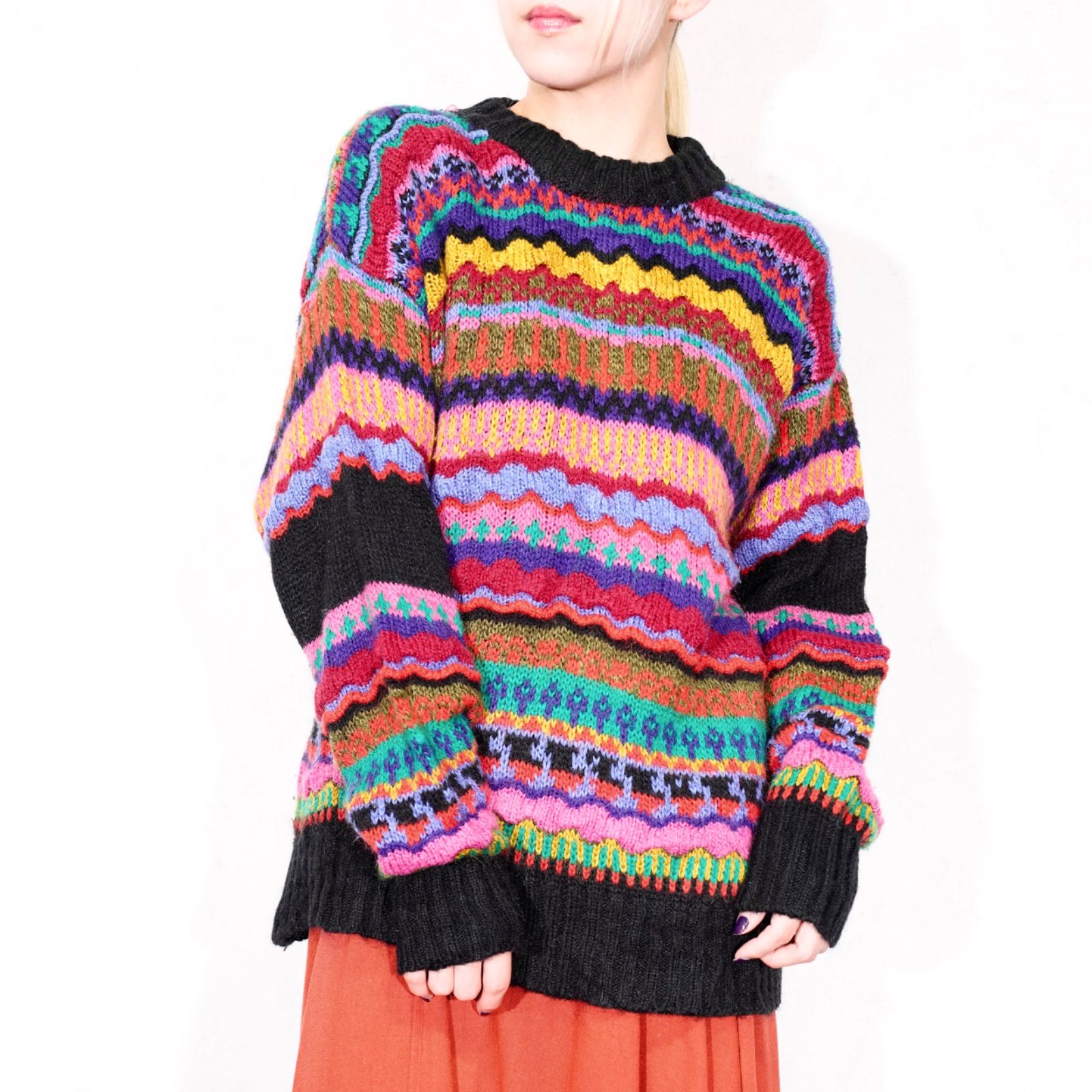 USA VINTAGE b2000 COLORFUL 3D KNIT/アメリカ古着カラフル3Dニット