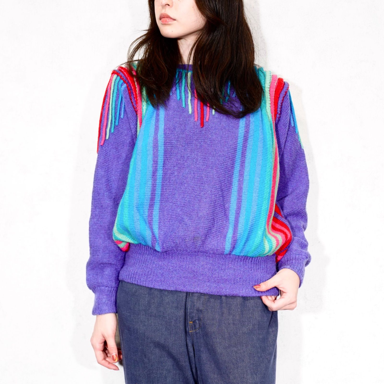 USA VINTAGE 3 D DESIGN KNIT アメリカ古着カラフル3 Dデザインニット