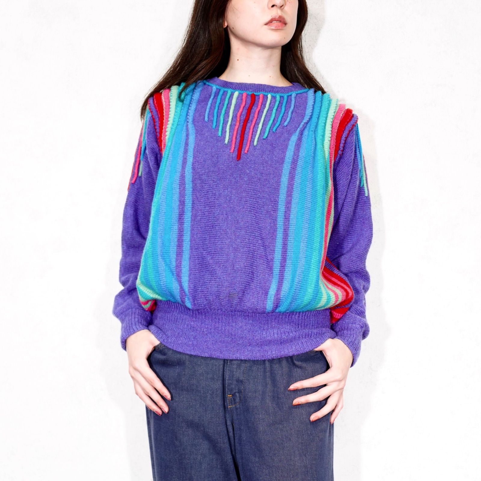 USA VINTAGE COLORFUL 3D DESIGN KNIT アメリカ古着カラフル3Dデザインニット