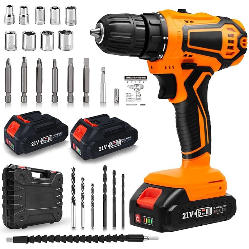 Hliovkis 電動ドライバー 電動ドリル セット 21V 1500 mAh大容量バッテリー2個付き 充電電子ドライバー 25段階トルク調節 最大32N.m スピード調節機能 正逆転切替 収納ケース ビット21種付 電動工具DIY でも使いやすい 1