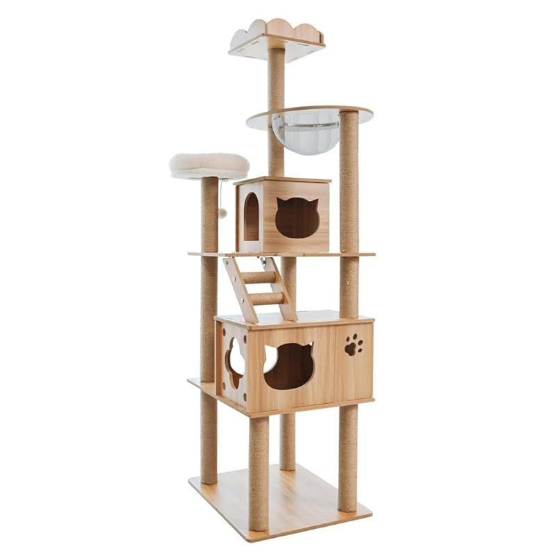 アイリスプラザ キャットタワー 据え置き 木登りアスレチックタワー 透明ハンモック 爪とぎ ハイタイプ 1