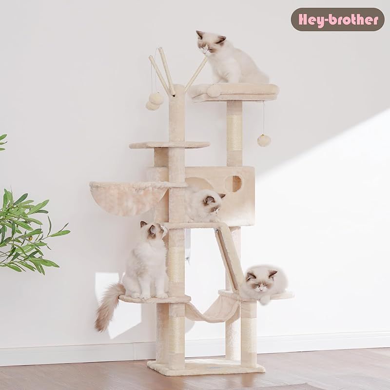 Hey-brother キャットタワー スリム 省スペース 据え置き型 猫タワー