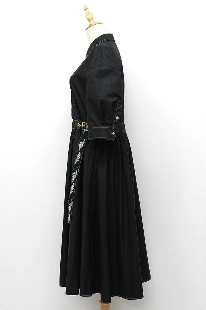 B518 TORY BURCH ロングシャツワンピース フ 黒染め 4 黒