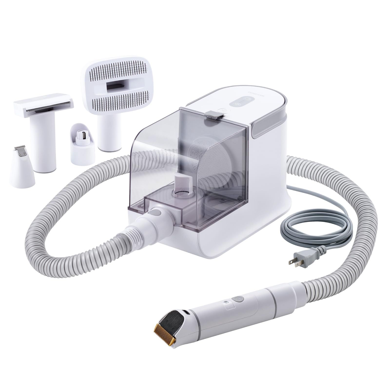 テスコム グルーミング掃除機 1.5L 吸引力3段階 5in1 バリカン 大小 ブラシ2種 爪とぎ ペット掃除機 犬 猫 換毛期対策 給電式 ホワイト PET-TK03WH