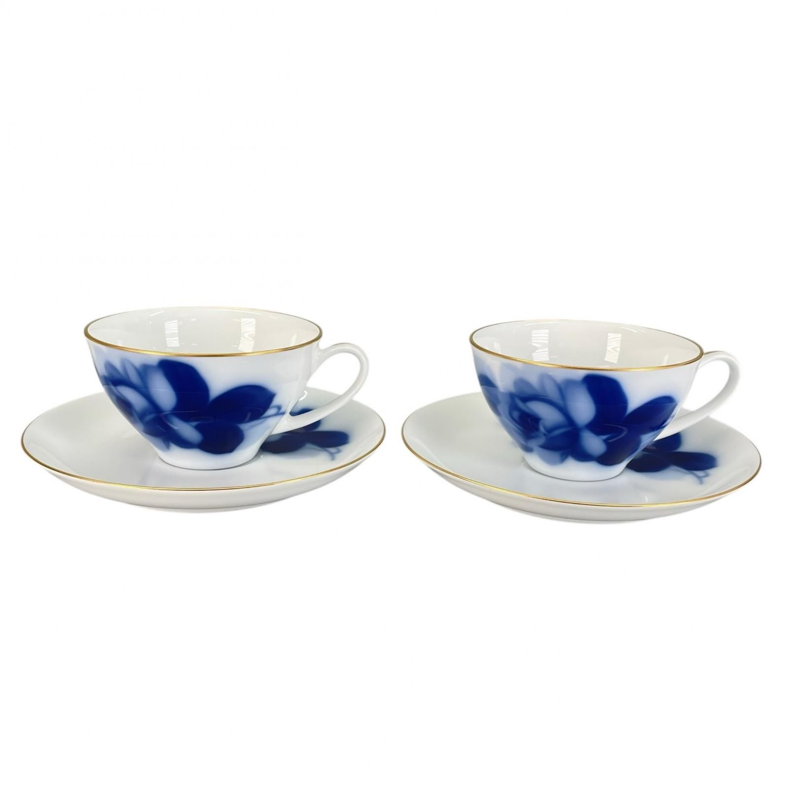 38 989 大倉陶園 8211 30 CR ﾌﾞﾙｰﾛｰｽﾞﾃｨｰ碗皿ペアセット 6115