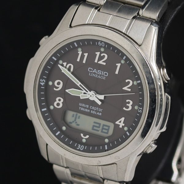 稼働 カシオ リニエージ LCW-100 電波ソーラー 黒文字盤 アナデジ 