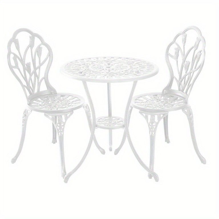 モダンデザイン メタルテーブル 3点セット エレガントなガーデンファニチャー ブラック ホワイト ブロンズ 屋内 屋外 耐久性抜群 スリム仕上げ パティオ ホームデコレーションに ホワイト