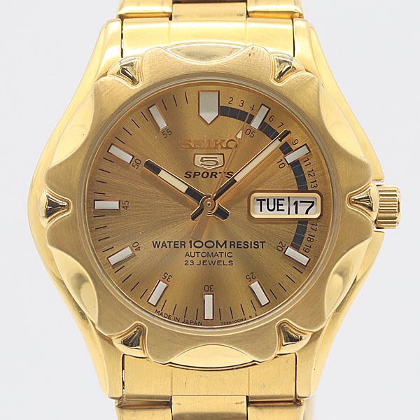 級 稼働 セイコー ファイブ 7S36-00M0 ゴールド文字盤 AT 自動巻 メンズ腕時計 0023100 10ERT KTU ABC17075