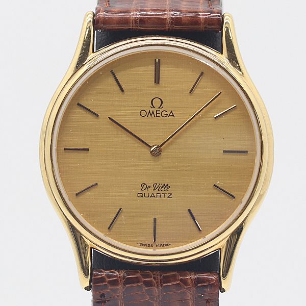 級 稼働 オメガ デビル ゴールド文字盤 QZ プッシュ式 メンズ腕時計 1950300 10OKT KTU ABC17073