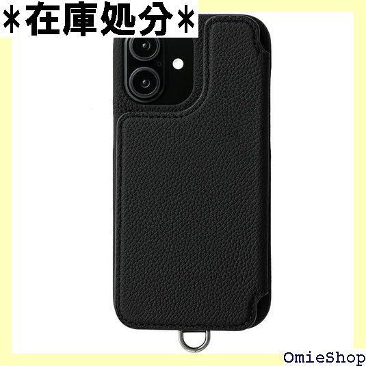 iPhone16用DEMIU ブラック 手帳型ケース ストラップ付 iPhone16用DEMIU