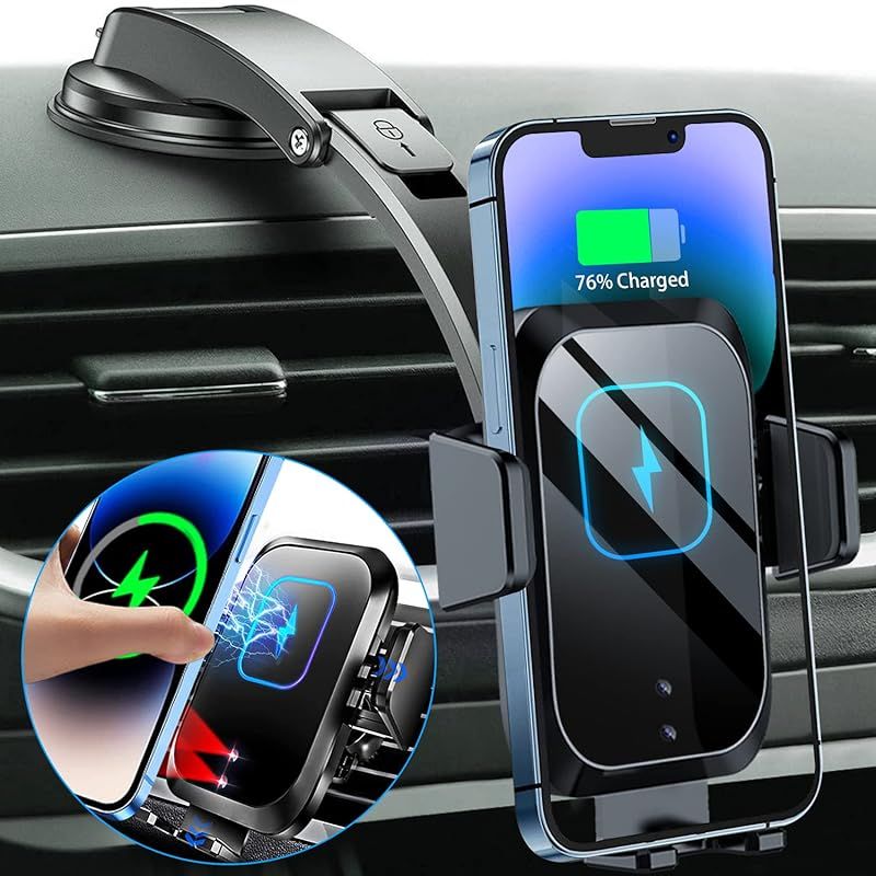 【15W急速充電】車載Qi ワイヤレス充電器 車載ホルダー スマホホルダー【電源オフ後も自動開閉/3軸連動】エアコン吹き出し口&吸盤式兼用 自動車 スマホスタンド 車 携帯ホルダー 360度回転 急速ワイヤレス車載充電器 iphone車載ホルダー スマート 1