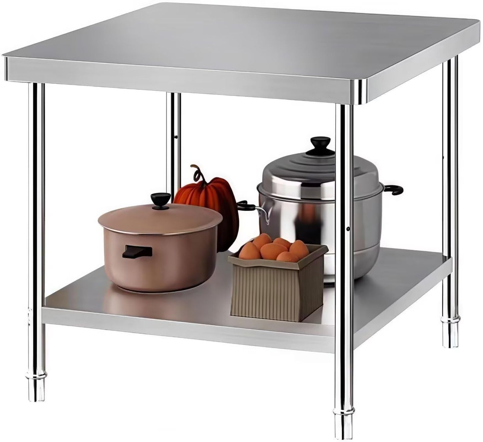 TUIYIDUO ステンレス 作業台 業務用 調理台 天板 60×40cm 厨房作業台 丸角デザイン ぶつかり防止 2段 ステンレステーブル キッチン置き棚 足調整 キッチン 飲食店 家庭用 日本語取扱説明書付き シルバー 60x40x81cm