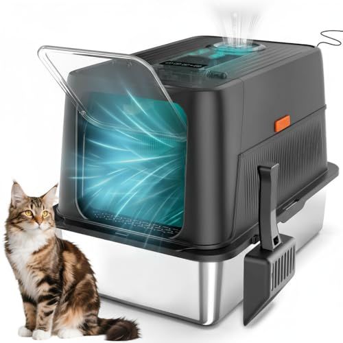 MOOBOT 猫 トイレ 自動脱臭 大型 深型 猫砂盆 本体 ステンレス 自動空気清浄機能付き 高効率除臭 赤外線センサー搭載 洗える 静音設計 半密閉 密閉2WAY対応 飛び散らない 取り外し 多頭飼い対応 b9569501