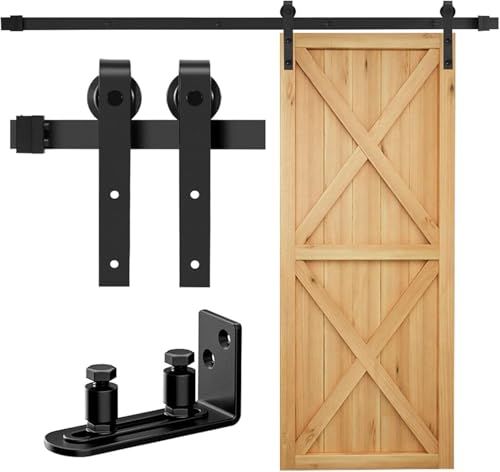 Signstek 吊り引き戸レール バーンドア金具 6FT 1.83m リフォーム建具 引戸レール 扉引戸 簡易 室内 木製 引き違い ドア 引き扉 DIY 建具金物 アルミレール シングル片開き扉 トラックレール 片引き戸 J型 5段式 ブ e26681cf