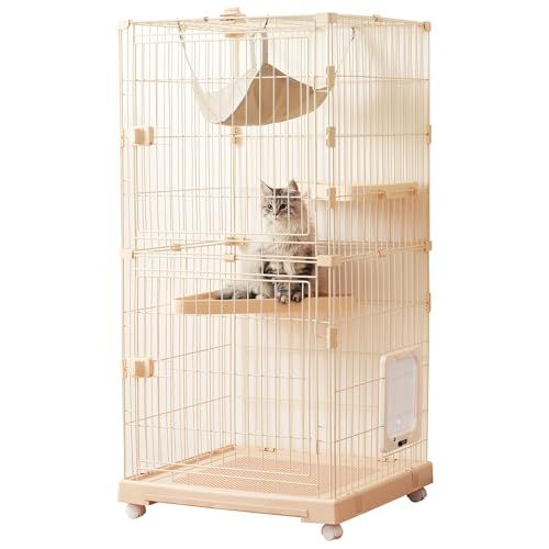 新色登場 BTM 猫 ケージ キャットケージ 2段 多頭飼い 自由 猫ドア付き ハンモック付き 大型 猫ケージ キャスター付き キャットハウス ペットケージ 脱走防止 留守番 保護 おしゃれ 50278b1c
