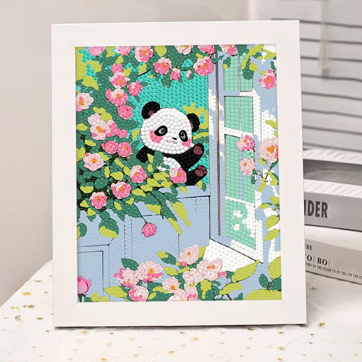 新品 LEADINTOP ダイヤモンドアート 可愛い パンダ 15x20cm 額縁付き