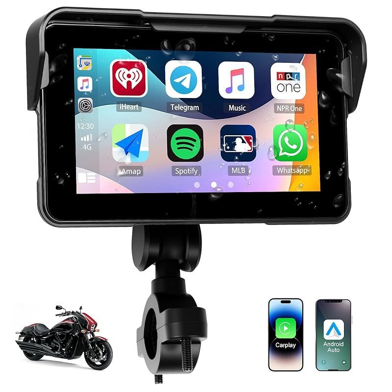 Auometo 5インチ バイク用ディスプレイオーディオ バイク ナビ バイク スマートモニター ワイヤレスCarPlay - Android Auto対応 IP68防水防塵 Bluetooth 5.0 音楽再生 通話 ナビゲーション対応 昼夜モード切替 0