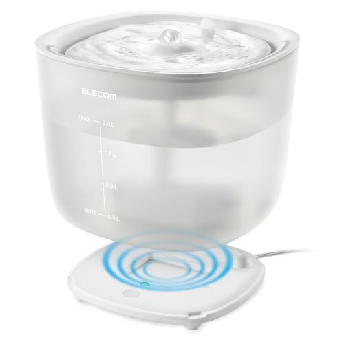 エレコム 自動給水器 容量2L ワイヤレスポンプ 静音 騒音レベル9db以下 フィルター式 2モード搭載 活性炭素 イオン交換樹脂フィルター 猫 中小型犬用 サイレントアクア 幅177×奥行177×高さ144mm 給電ベース含む ホワイト 38b1a8e3