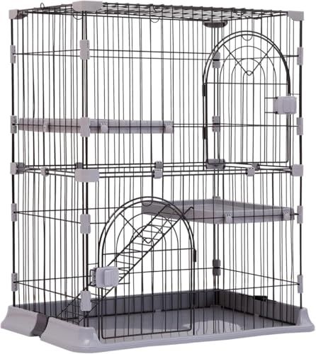 Shinyever 猫ケージ キャットケージ 高さ89cm 幅75 奥行43 ペットケージ 脱走防止 留守番 1段 2段 組み替え自由 お掃除らくらく 日本語説明書 グレー 2段 fb86ee90