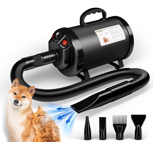 Blanlody 犬 ドライヤー 4.5PS 3200W 低ノイズ 50dB 犬用ドライヤー 業務用 無段階 風速75m s ペット自宅で 猫 温度可調整 4つのノズル付きと ブラシ e3bea8e7