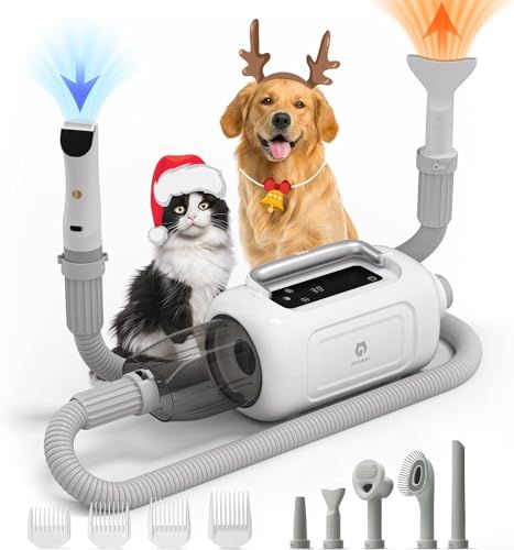 ドライヤーと掃除機一体型 GULIGULI ペット用バリカンセット 6in1 犬用バリカン 犬 猫美容器ペットグルーミングセット13300Pa 超強力吸引 ドライヤー 風力の5段階 整 恒温保護 2段階の吸引力 抜け毛を自動吸引 aea5f7de