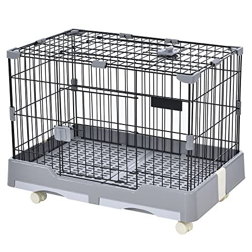 OSJ ケージ ウサギ 犬 猫 ケージ 小動物用 室内飼い 引き出しトイレ付 掃除簡単 キャスター付 スチール製 天井扉 脱走防止 いぬ ネコ うさぎ ハムスター 頑丈 休憩所 ペット用品 グレー 5656c95e